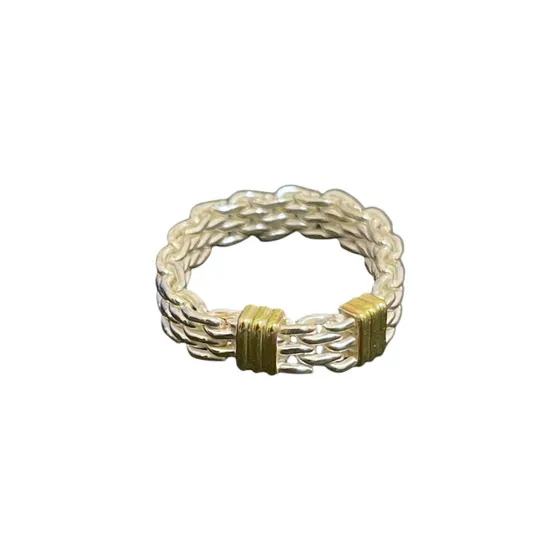 Anillo Panther 5 Hilos Plata 925 Y Oro