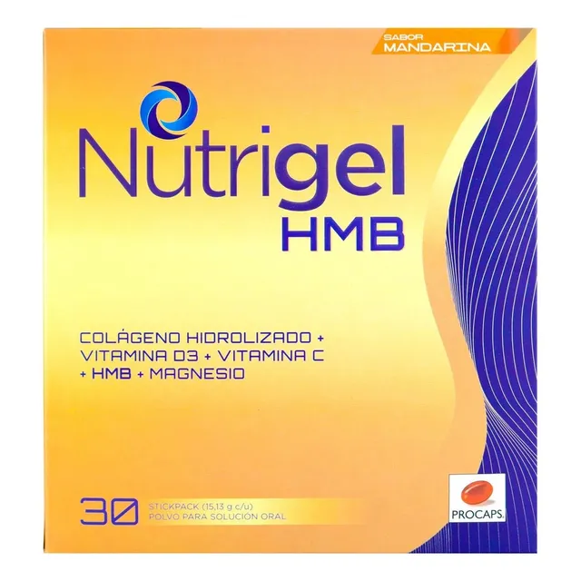 Nutrigel Hmb Mandarina 30 Sobres, Colágeno Hidrolizado + Vitamina D3
