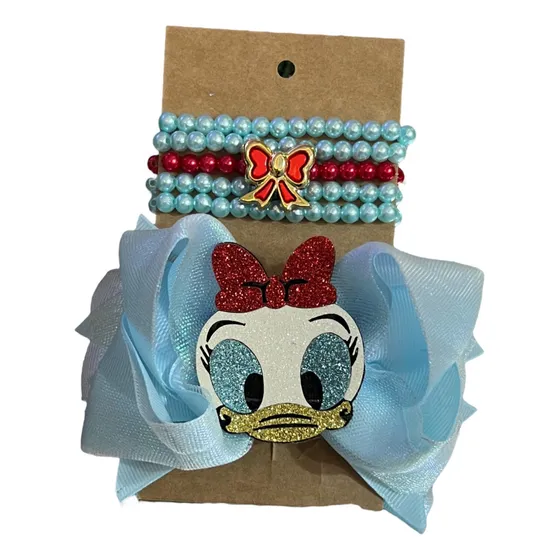  Enfeite Laço Presilha Cabelo Infantil Menina  + 5 Pulseiras
