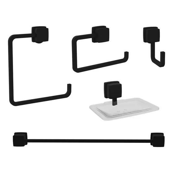 Accesorios Baño 5 Piezas Base Cuadrada Abs Color Negro