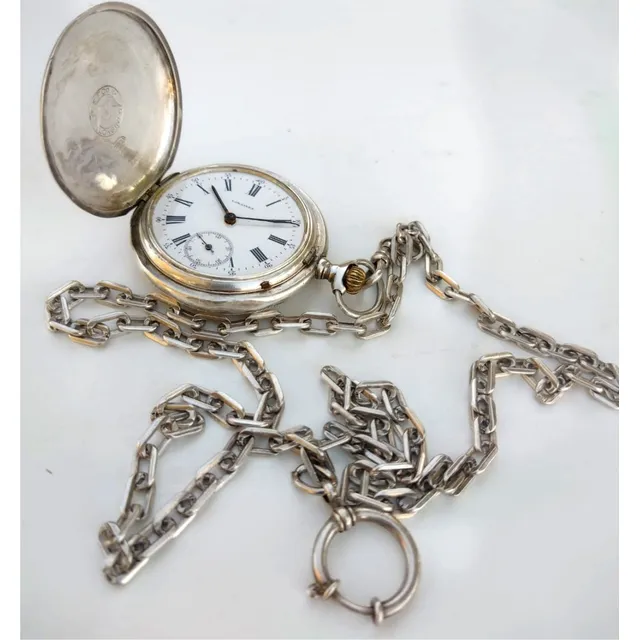 Reloj Plata 900 Antiguo 3 Tapas Con Cadena. Longines 1917