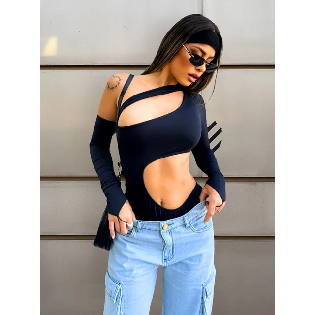 Body Moda Gringa Poliamida Recortes Laterais  Balada Festas