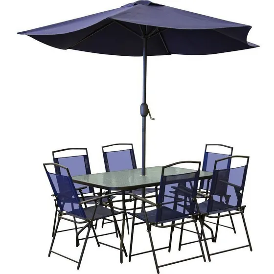 Desayunador De Exterior, Mesa De Jardín 8 Piezas Azul 