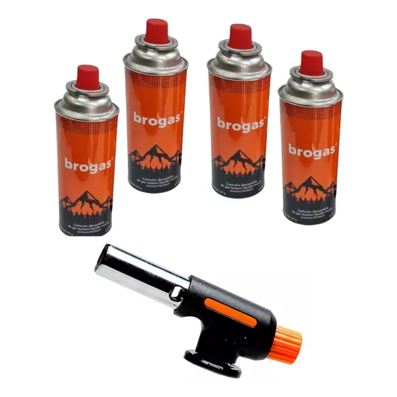 Pack Soplete Soldador Flameador + 4 Cartucho Gas Butano Color