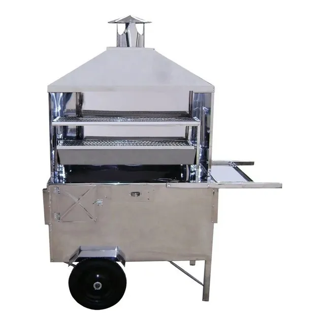 Carrinho Churrasco Inox 1m Com Caixa Térmica E Coifa 