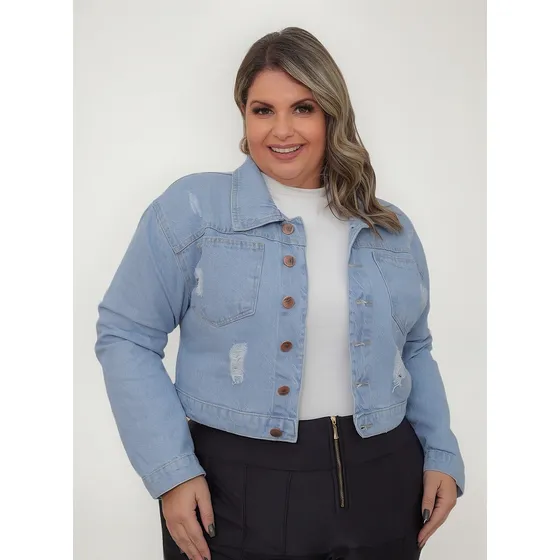 Jaqueta Jeans Feminina Plus Size Casaco Curto Casual Premium