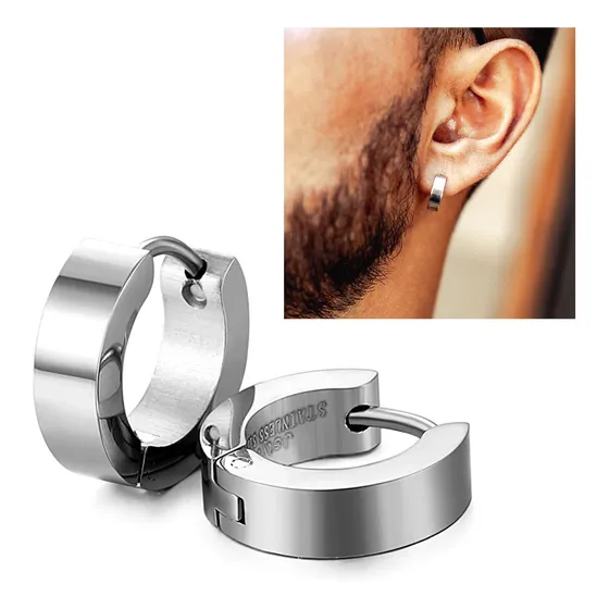 Aros Hombre Argollas Huggies Acero Plateado