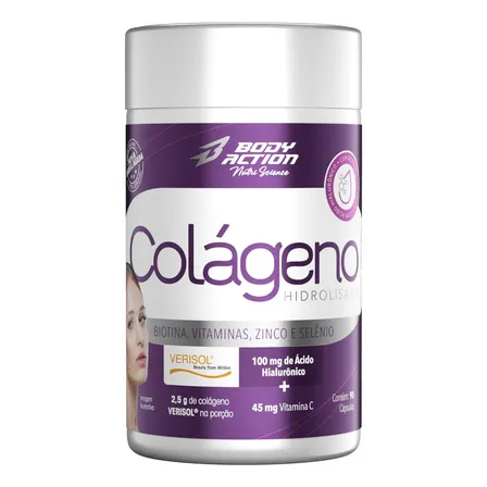 Colágeno Hidrolisado Verisol Ácido Hialurônico 90 Caps Bodyaction Sabor Sem sabor