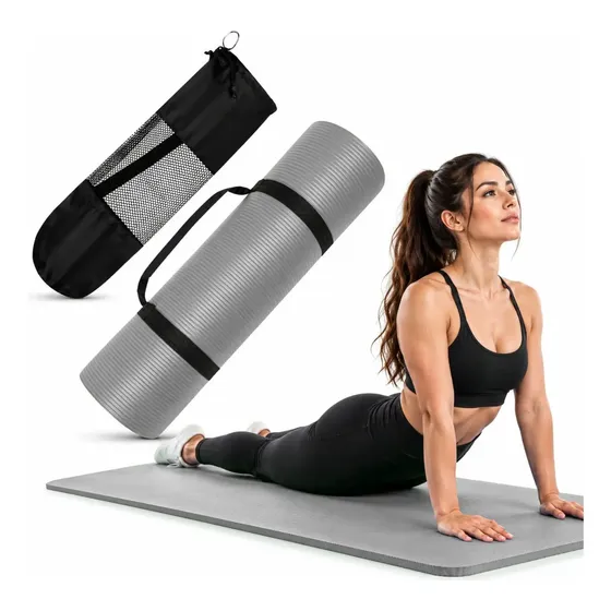 Mat Yoga Colchoneta Ejercicio Grueso 10mm Bolso Y Correa Color Gris Oscuro