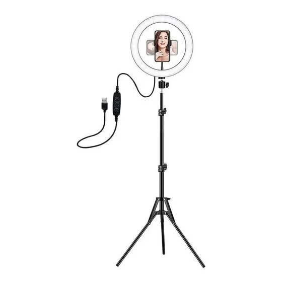 Aro De Luz Profesional 26cm Para Foto Video Streaming Camara Estructura Negro