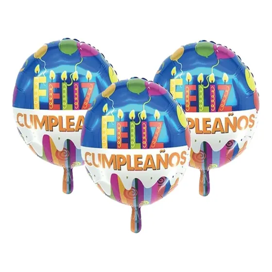 12 Globos Redondo Feliz Cumpleaños 45cm X 51cm Apto Helio