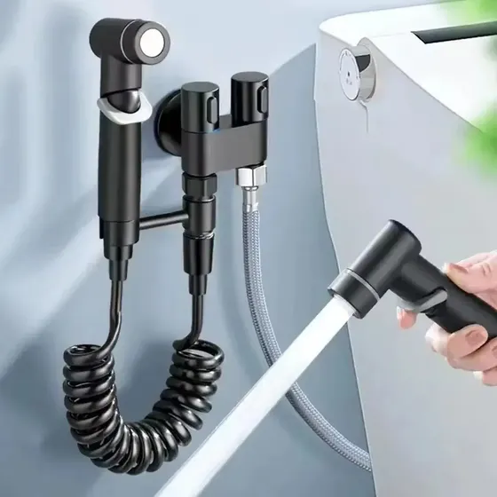 Bidet Sanitario De Mano Kit Completo Con Válvula Control Doble 1 Entrada 2 Salidas Acero Inoxidable Rociador Manguera Soporte Limpieza Íntima Inodoro Ducha Agua Houzze Sun Color Negro Higiene Personal | Cuotas sin interés
