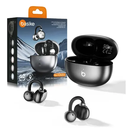 Fone de Ouvido Basike OWS com Clipe, Bluetooth 6.0 e Bateria de 30h para Esportes