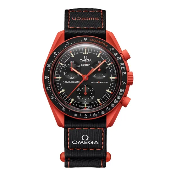 Reloj Pulsera Omega X Swatch Mission On Earth Lava Correa Negro-lava Bisel Negro-lava Fondo Negro-lava
