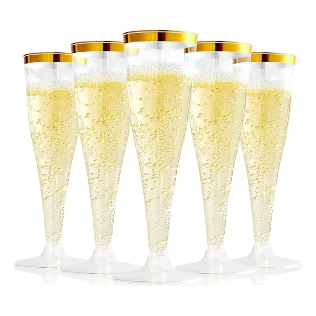 10 Copas Champaña Plástico Desechable Fiesta Gold Hora Loca