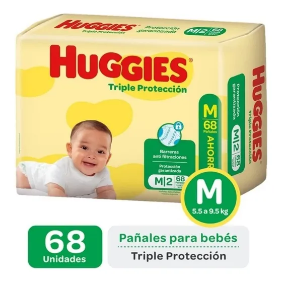 Pañales Huggies Triple Protección sin género MPañales Huggies Triple Protección sin género M en pack de 68 x 68 unidades