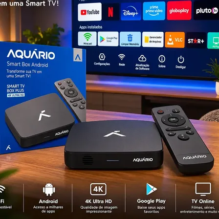 Smart TV Box Aquário STV-3000 Plus Sistema Android TV 4K 16GB Cor Preto