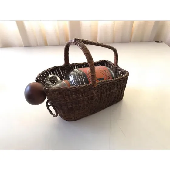 Cesta Porta Botella Vino, Mimbre, Color Natural, 26 Cm Largo