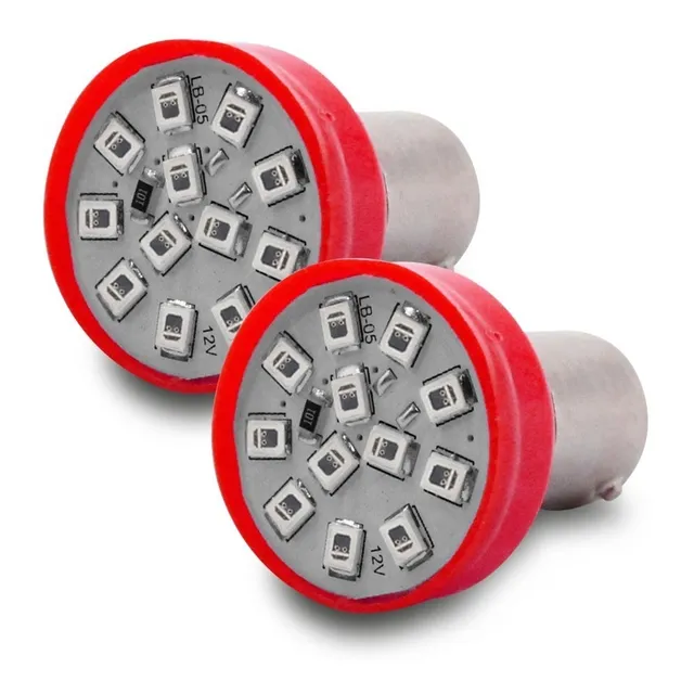 Lampada 12 Leds 2 Polos Vermelha Lanterna Freio Carro Moto