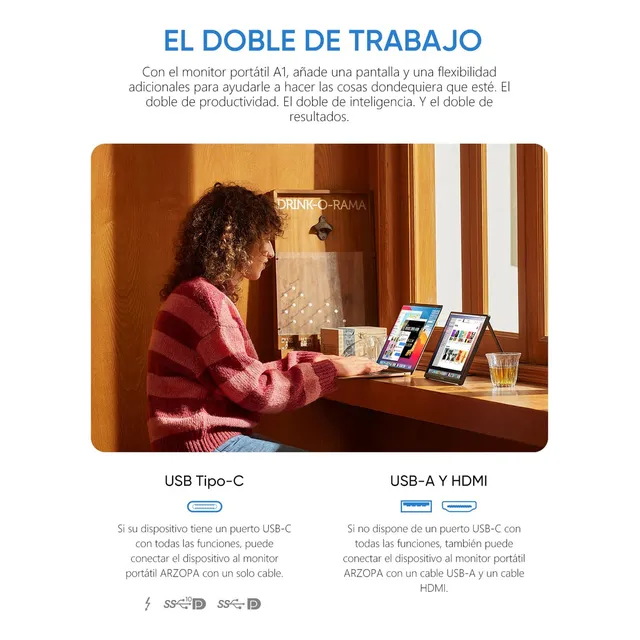 Arzopa Monitor Portátil 15.6'' Fhd 1080p - Monitor Portátil