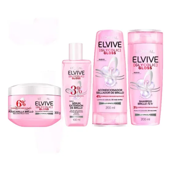 Pack Glycolic Gloss Elvive: Shampoo+aco+serum+mascarilla