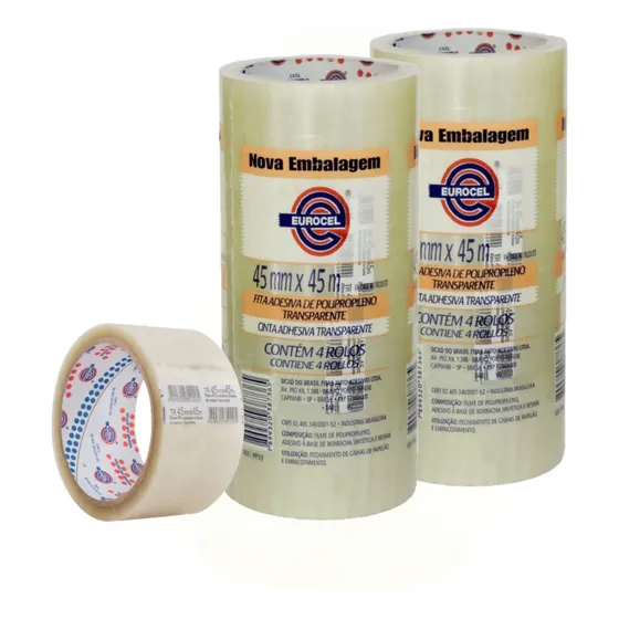 Fita Empacotamento Adesiva Larga 45x45m Transparente Kit 8un