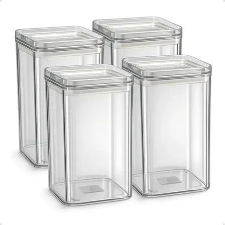 Kit 4 Potes Hermético 1 Litro - Bpa Free Organizador Com Tampa Para Alimentos, Empilhável, Organizadores Para Armário E Cozinha, Mantimentos