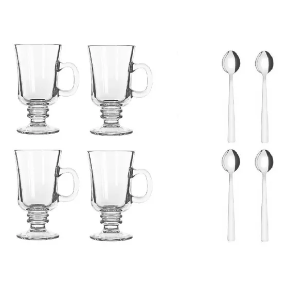 4 Tazas De Vidrio + 4 Cucharas P/ Cappucchino Capuchino