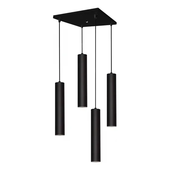 Colgante 4 Luces Negro Moderno Tubo Apto Led Base Cuadrada