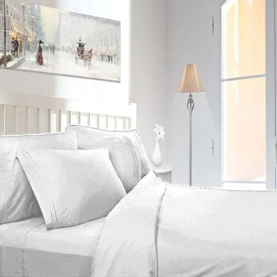 Sabana 1800 Hilos Matrimonial Color LInea Blanco Diseño de la tela Bordado