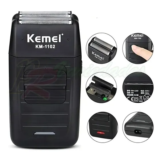 Barbeador elétrico Kemei KM-1102 sem fio preto