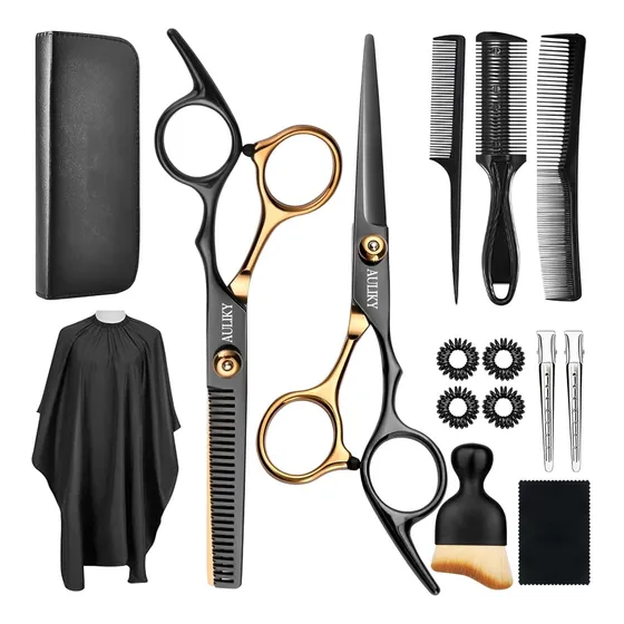 Kit Set Barbero 5 Piezas 2 Tijera Peine Navaja  Capa 
