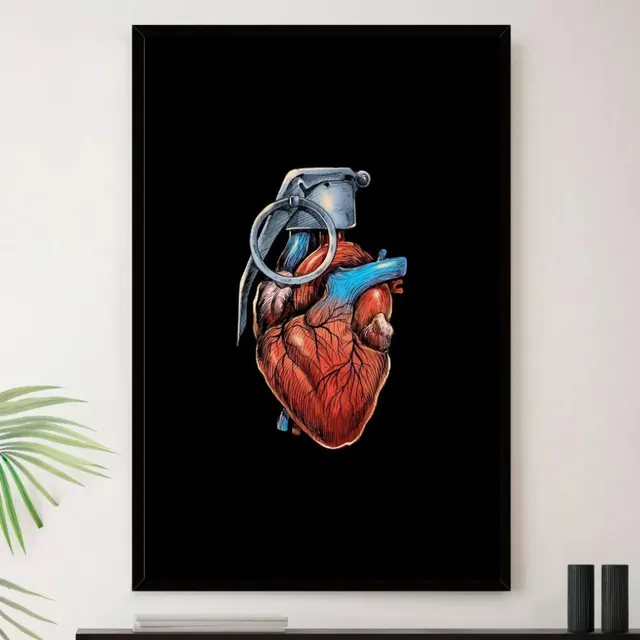 Quadro Coração Explosivo Bomba Granada Decorativo A3 35x45cm