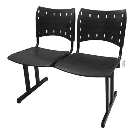 Cadeira Iso Rp Longarina Polipropileno Preta 2 Lugares
