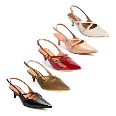 Scarpin Vizzano Slingback Feminino Salto Baixo Fivelas