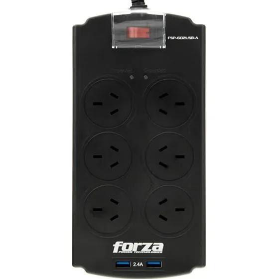 Zapatilla Enchufe Protector Tensión Forza 6 Tomas + USB Color Negro
