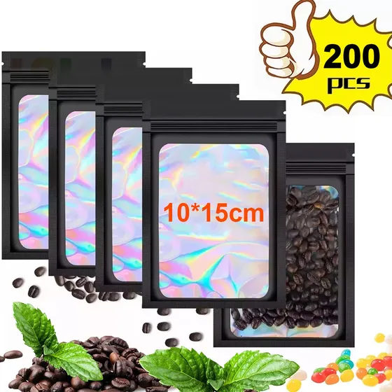 200 Bolsas Stand Up Pouch De Plastico Para 50g Negro 10x15cm