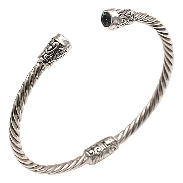 Pulsera Artesanal Templo En Espiral Con Topacio Azul