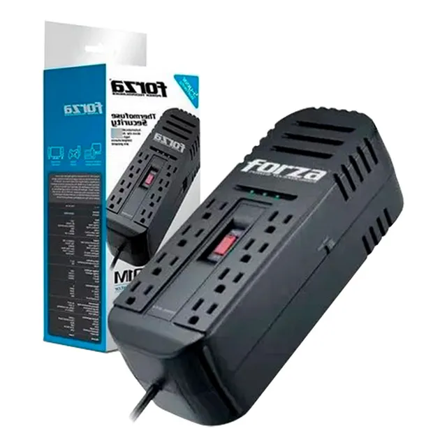 Regulador Voltaje Forza 2200va Y 1100 Watts 8 Tomas 110-120v Color Negro