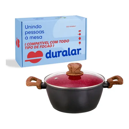 Panela Caçarola Cerâmica Antiaderente N24 Red Marble Duralar Bordô
