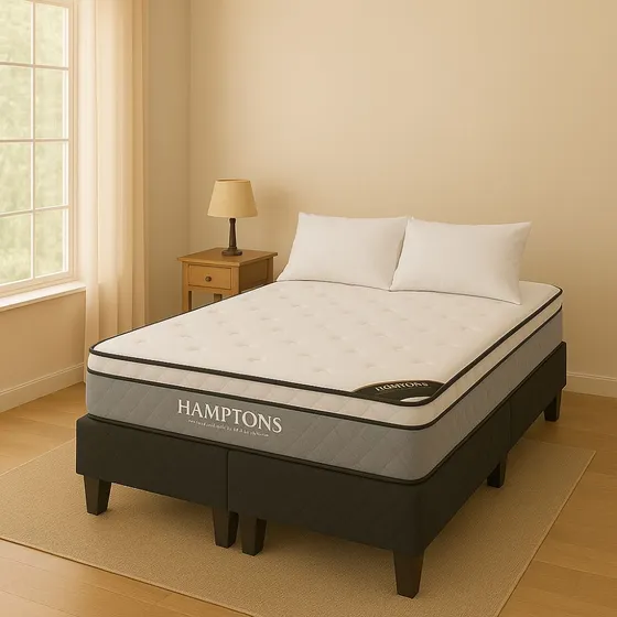 Sommier Queen Cama + Colchon Hamptons Hybrid Ruthenium Lcm