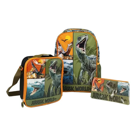 Mochila De Tela C/ Pvc Set Tamaño Oficio Jurassic Niños
