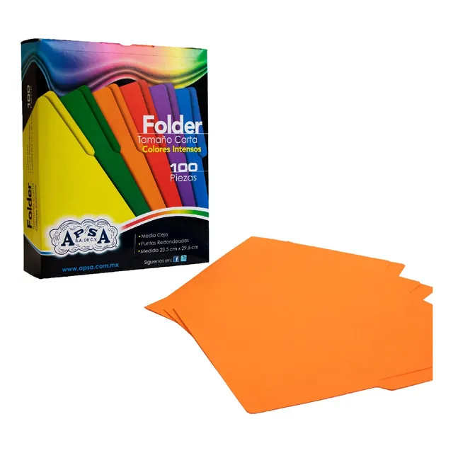 Folder Tamaño Carta De Colores Intensos 100 Piezas Apsa