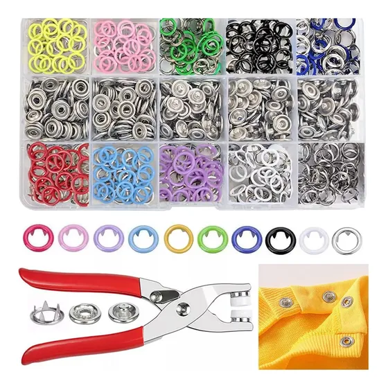 Set Broches Metalicos Doble Aro + Kit Pinza Alicate Manual