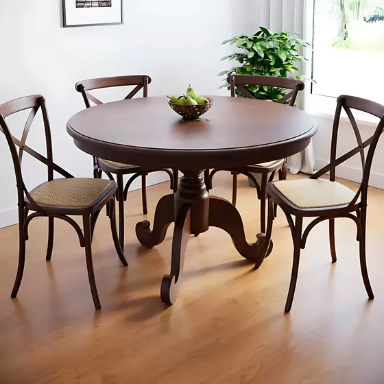 Mesa De Jantar Redonda 120cm Em Madeira Maciça P/ 4 Lugares