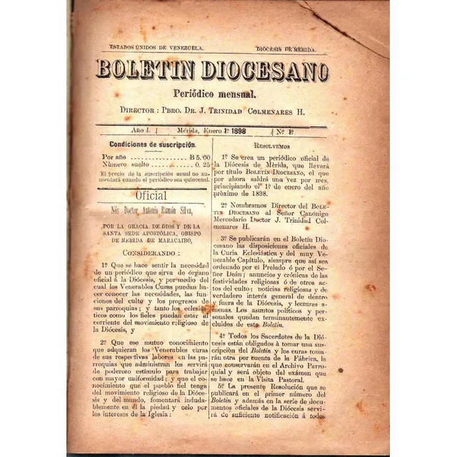 Boletin Diocesano De La Diocesis De Merida Enero De 1898