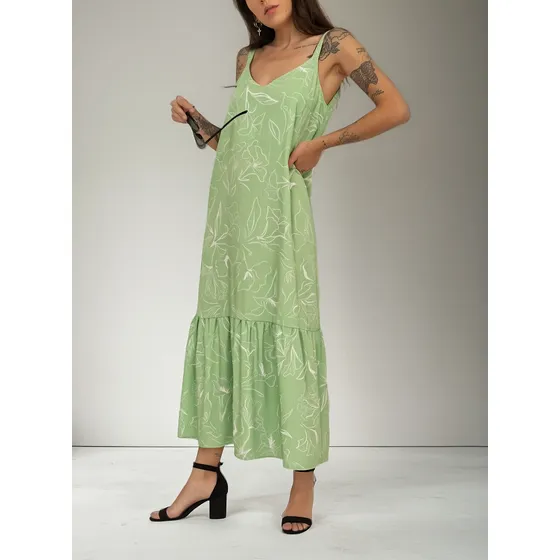 Vestido Nano Largo Lino Estampado Paolo #e5522