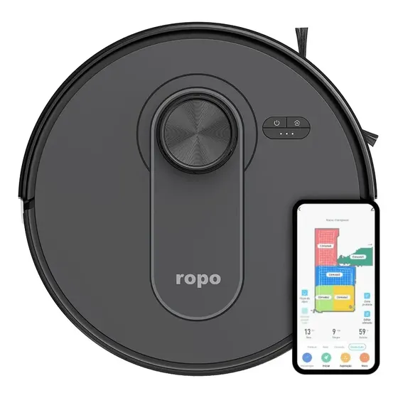 Robô Aspirador - Ropo Vision Com Ia-3d Scan, Tecnologia Lidar, Aspira E Passa Pano Preto 127/220v