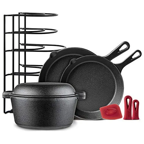 Juego Sartenes + Olla + Organizador Cuisinel Hierro Fundido