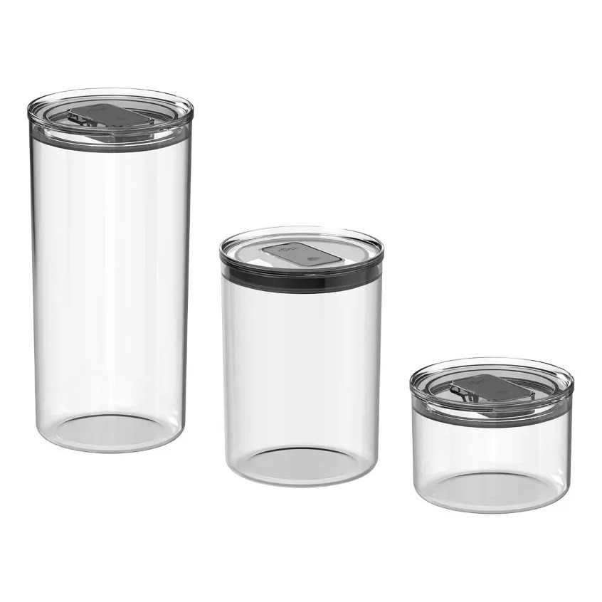 Kit De Potes Herméticos Ou Redondos 3 Peças Linha Duo Lock